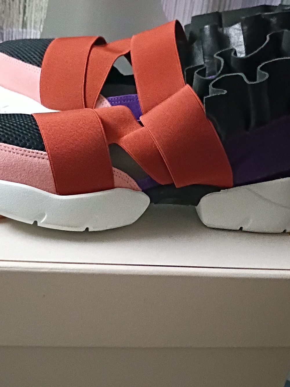 Emilio Pucci Coral, Black & Purple Elastic-Strap Slip-Ons